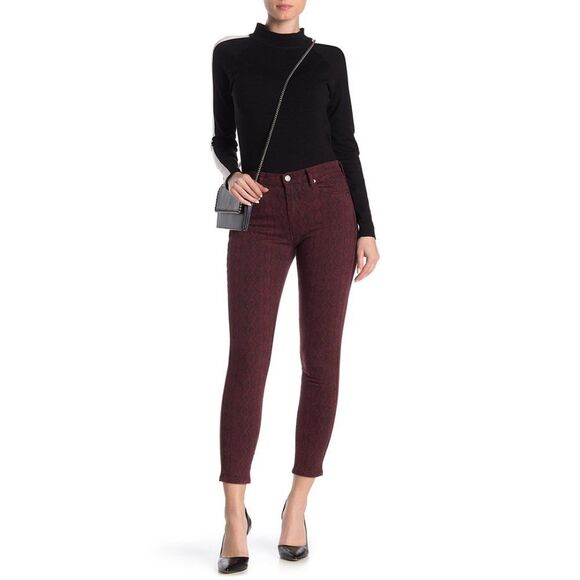 Blank NYC Women's Snakeskin Print Skinny Cropped Jeans Burgundy Size 28 - Picture 1 of 10